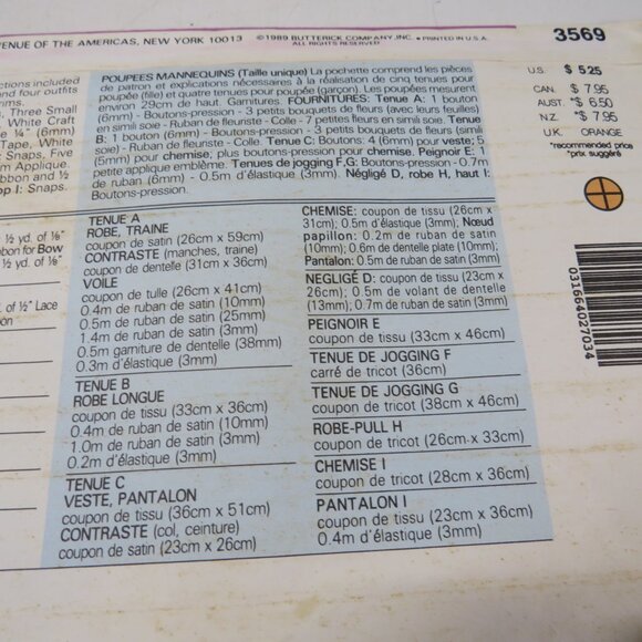 Butterick 3569 Sewing Pattern BARBIE Clothes UNCUT 11.5" tall dolls - Picture 7 of 9